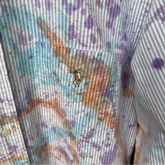 Ralph Lauren Men’s Classic Fit Pinstripe Paint Splattered Button Down Shirt Sz S - Picture 6 of 14